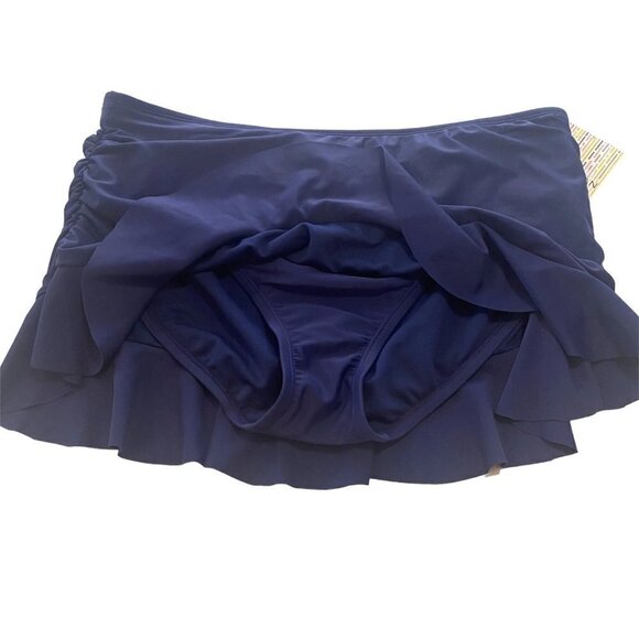 24th & Ocean Solid Mid Waist Skirted Swim Bottom Cheeky - Blue / XL - Picture 3 of 8